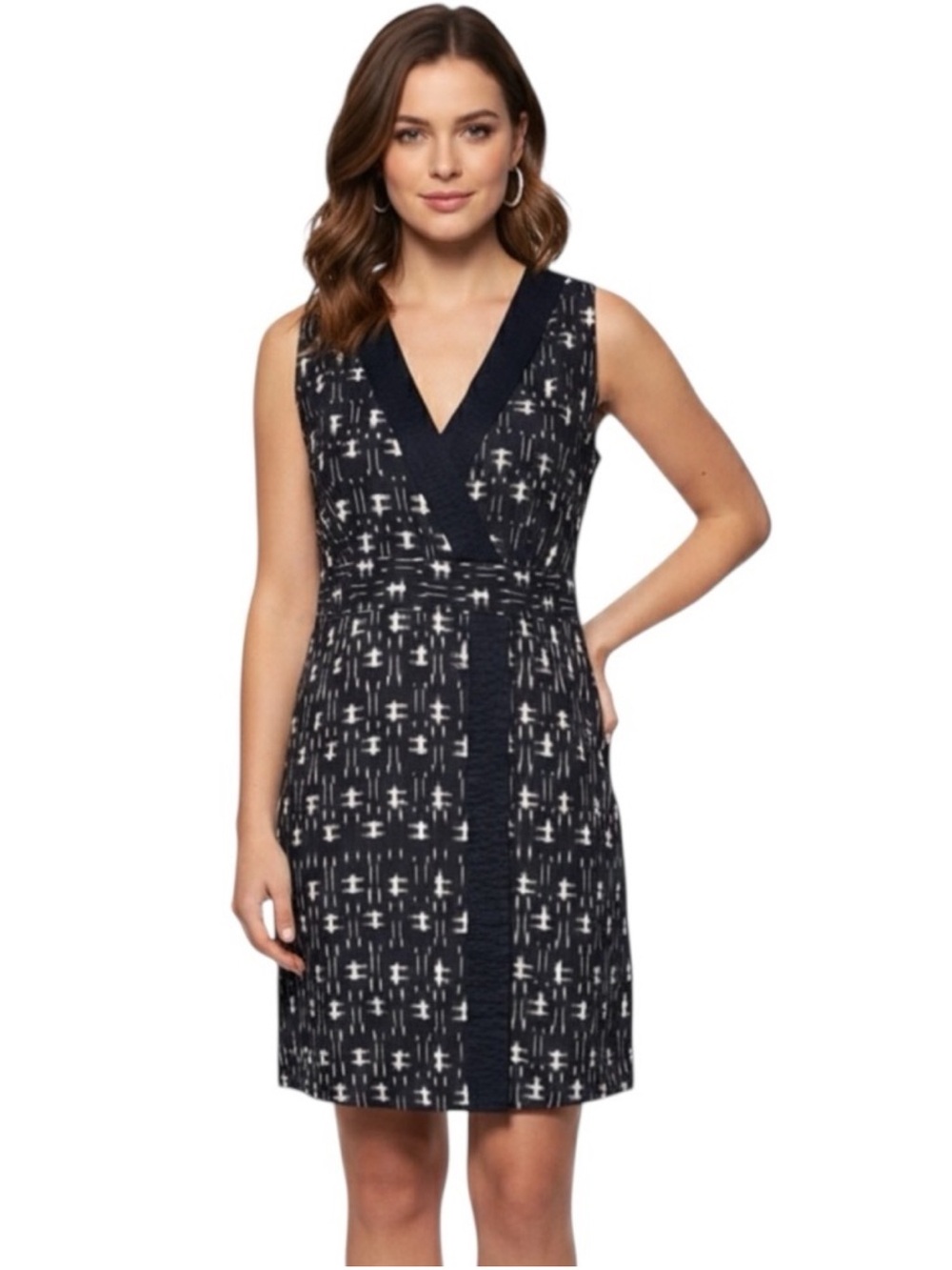 J. Crew Navy Ikat Vneck Sleeveless Faux Wrap Dress Size 2
